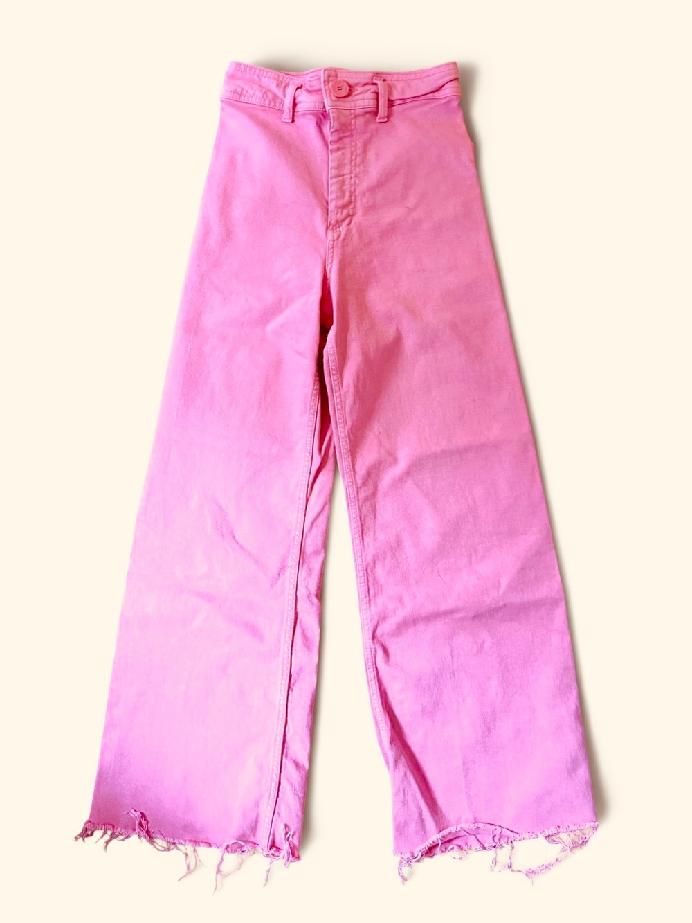 ZARA Bubblegum Pink Front-Zip High Waist Stretch-Denim Flare Jeans